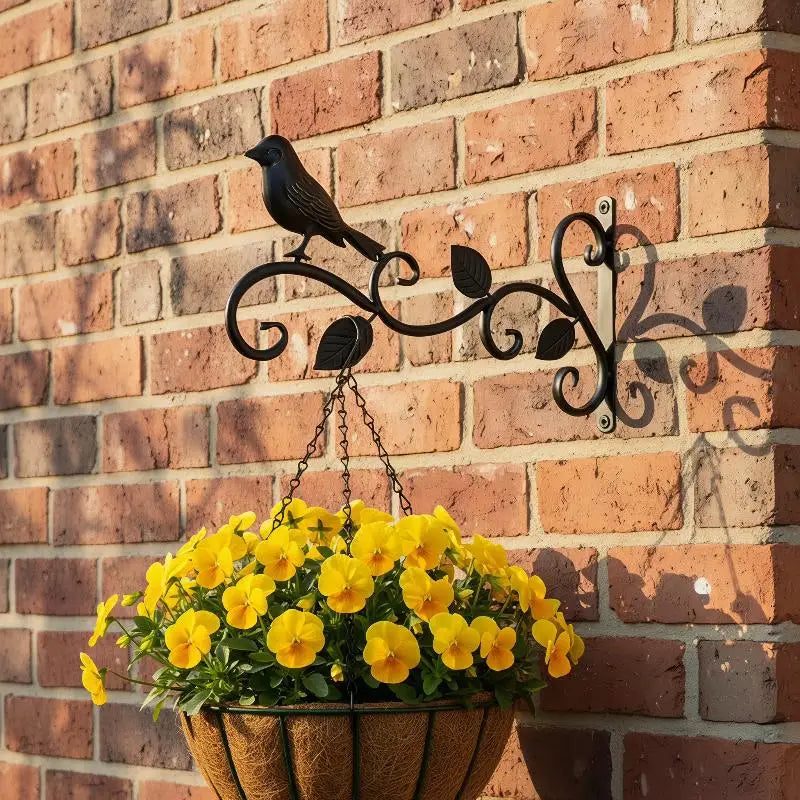 Wrought Iron Hanging Plant Bracket – Bird & Leaf Wall Decor