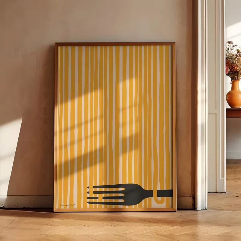 Modern Yellow Spaghetti Canvas Wall Art Print | Home Decor