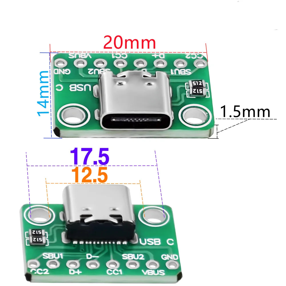 2/5/10pcs TYPE-C USB Adapter Board Dual Resistor 512 5.1K Ohm TypeC 16Pin to 8Pin Board for Electronics Peaceful Pleasures Health and Wellness