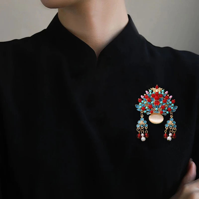 Phoenix Crest Flower Tassel Brooch | Chinese Court Style Pin