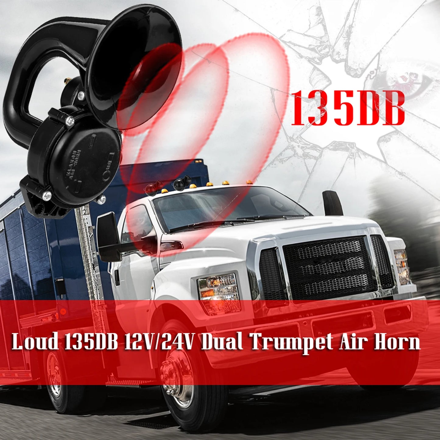 12 24V Superloud Trumpet Air Horn Electric Valve Flat Truck 135db