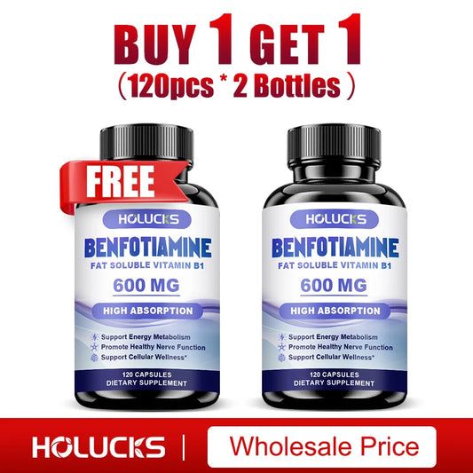 HOLUCKS Benfotiamine 600mg – Nerve & Energy Support Capsules Vitamin B1 Supplement Peaceful Pleasures Health and Wellness 2 Bottles-120pcs