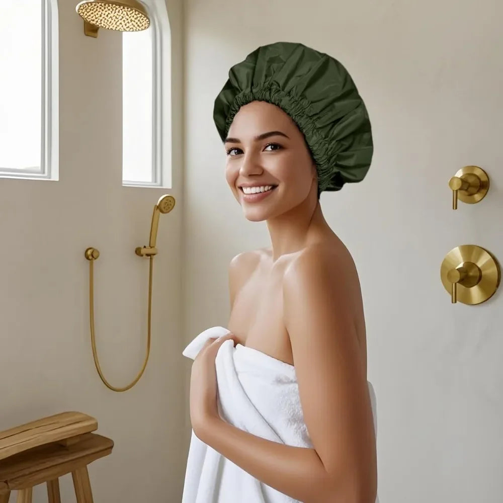 Women's Soft Double Layer Bonnet – Adjustable Sleep & Shower Cap
