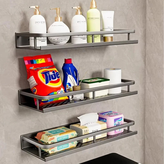 Wall-Mounted Bathroom Shelf & Towel Rack | Metal Storage Organizer Bathroom Storage Shelf Peaceful Pleasures Health and Wellness