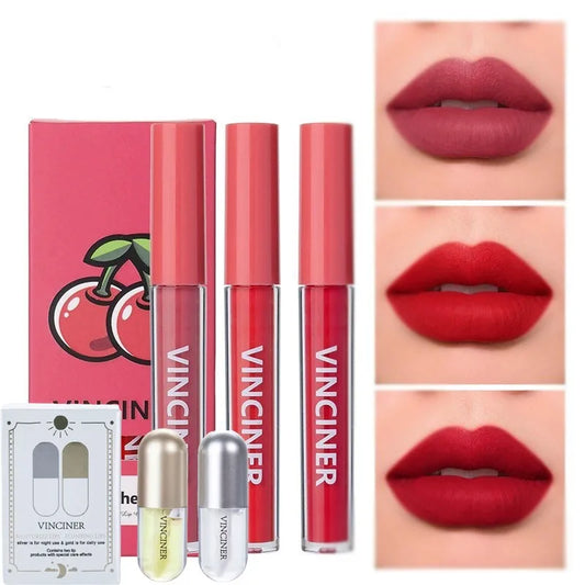 3 fruit lip glaze set + 2 ginger, mint plant lip augmentation liquid, matte matte non-stick cup liquid lipstick Peaceful Pleasures Health and Wellness