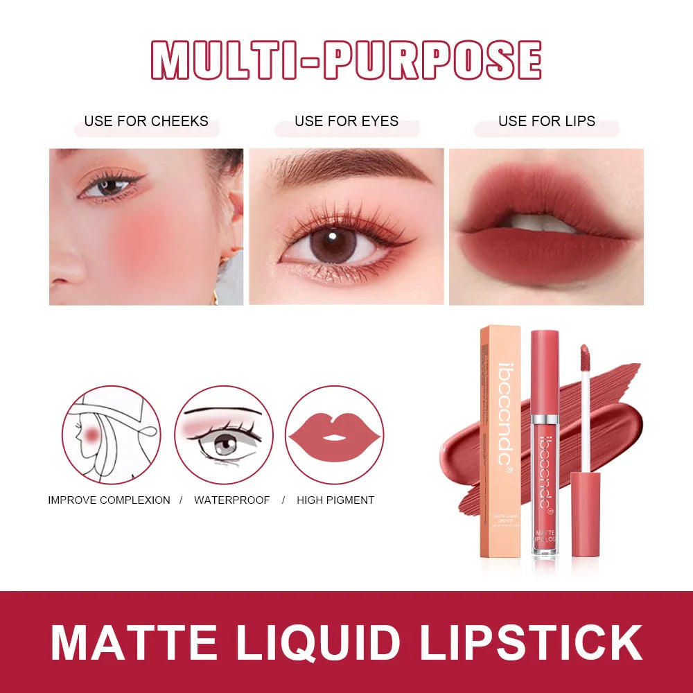 Matte Velvet Liquid Lipstick – Waterproof, Long-Lasting, 12 Shades