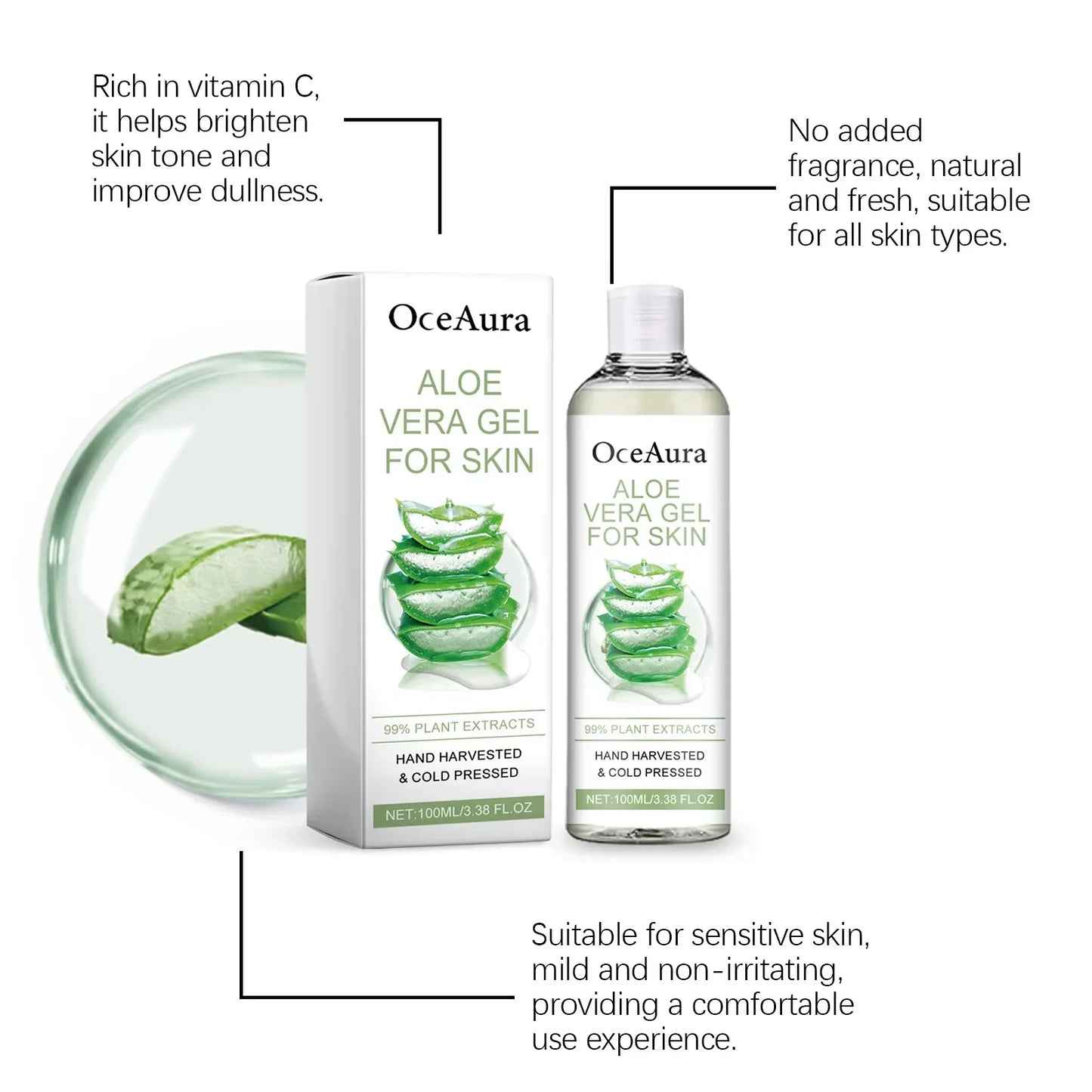OceAura Aloe Vera Gel – Pore Shrinking, Oil Control & Acne Care