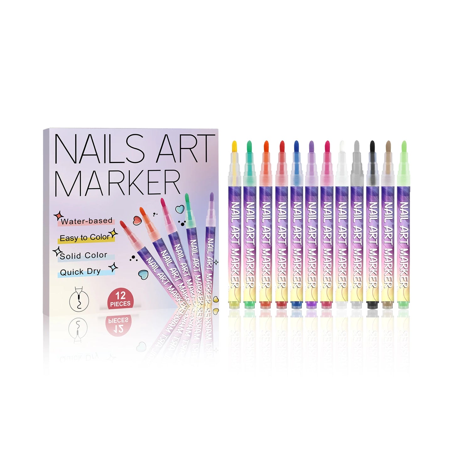 12-Color Nail Art Pens – 3D Doodle, Dotting & Liner Set