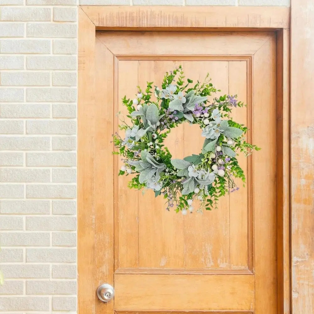 Flocked Lambs Ear Lavender Wreath | Artificial Spring Door Wreath