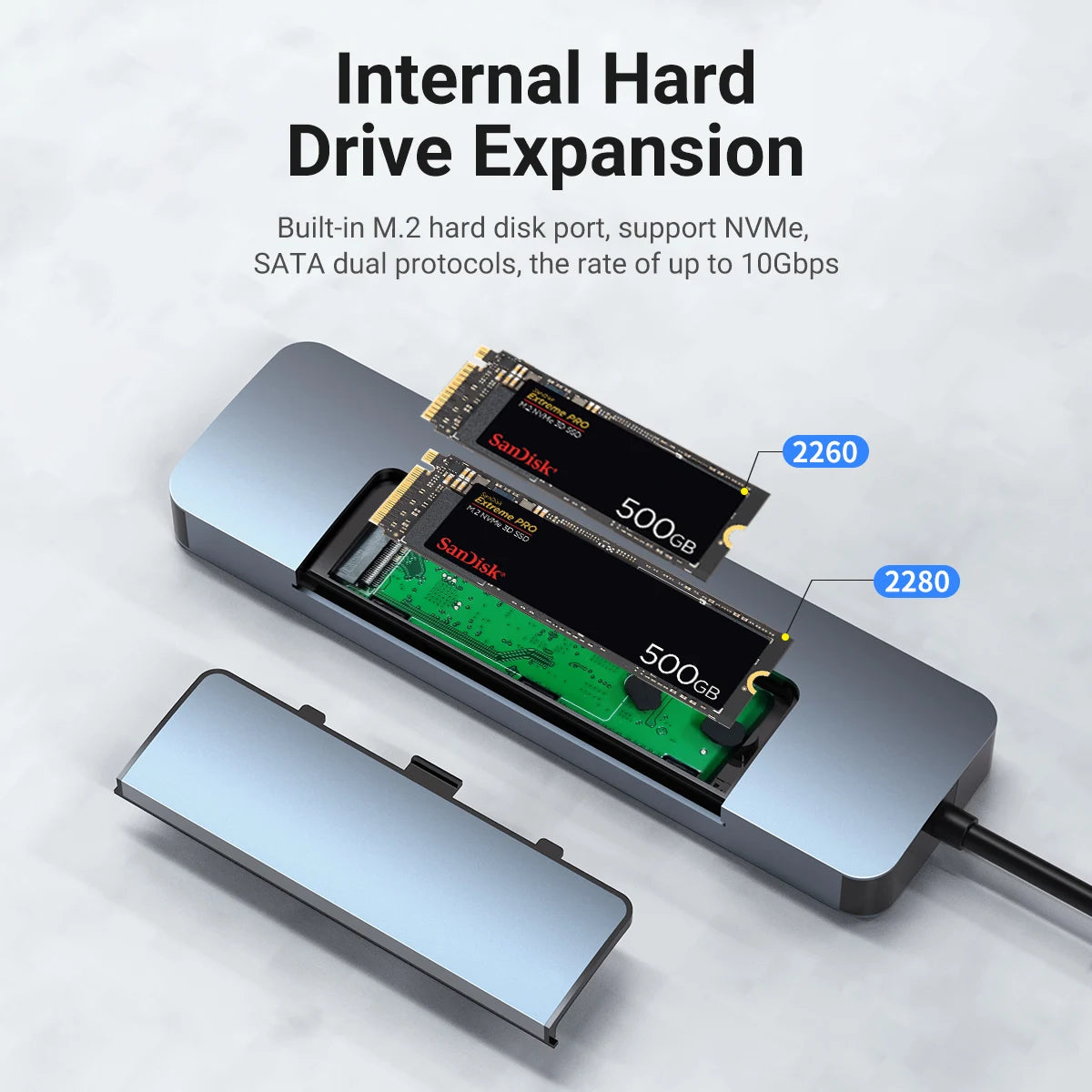 8-in-1 USB-C Hub & M.2 SSD Enclosure | 4K, PD 100W, RJ45