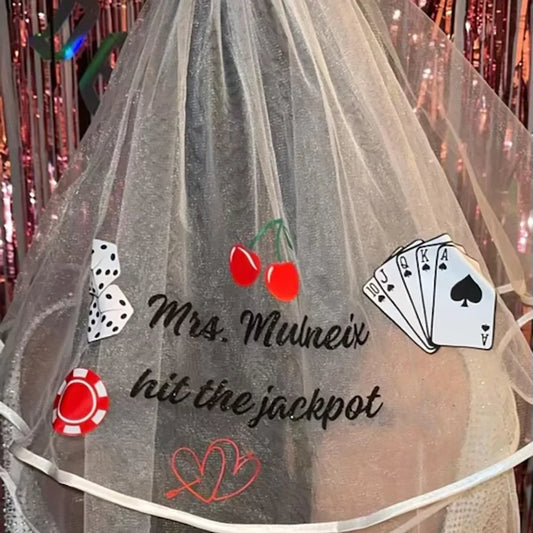 Personalised Bride Bachelorette Veil Bride To Be Jackpot Veil Vegas Wedding Engagement Decor Hair Accessories Bridal Shower Gift Peaceful Pleasures Health and Wellness