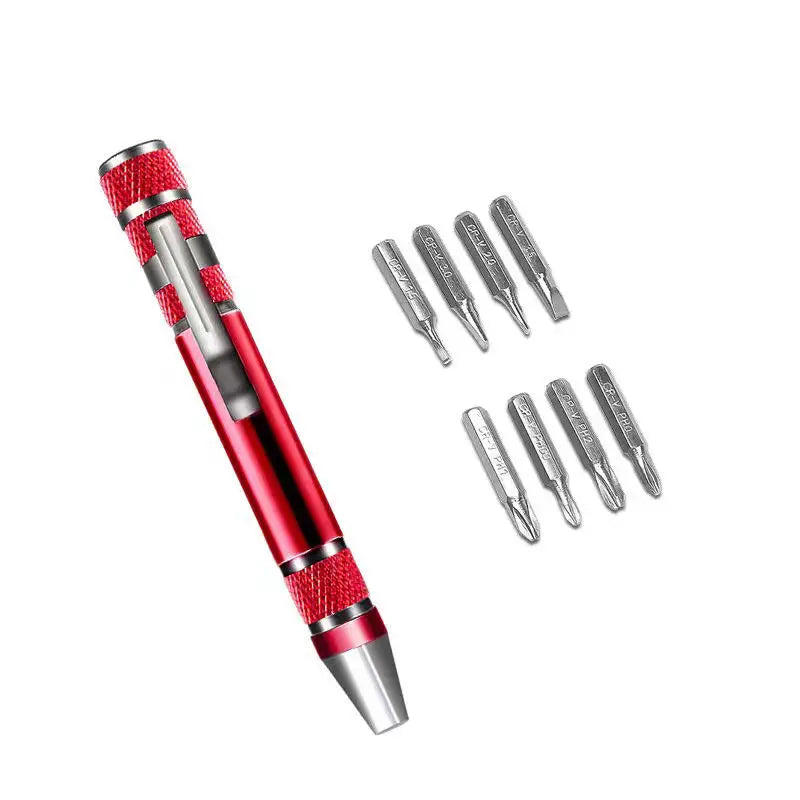 8-in-1 Multifunction Screwdriver Pen Portable All-in-One Repair Tool Kit High Density Bits for Emergency Fix Mini EDC Hand Tool Peaceful Pleasures Health and Wellness Red