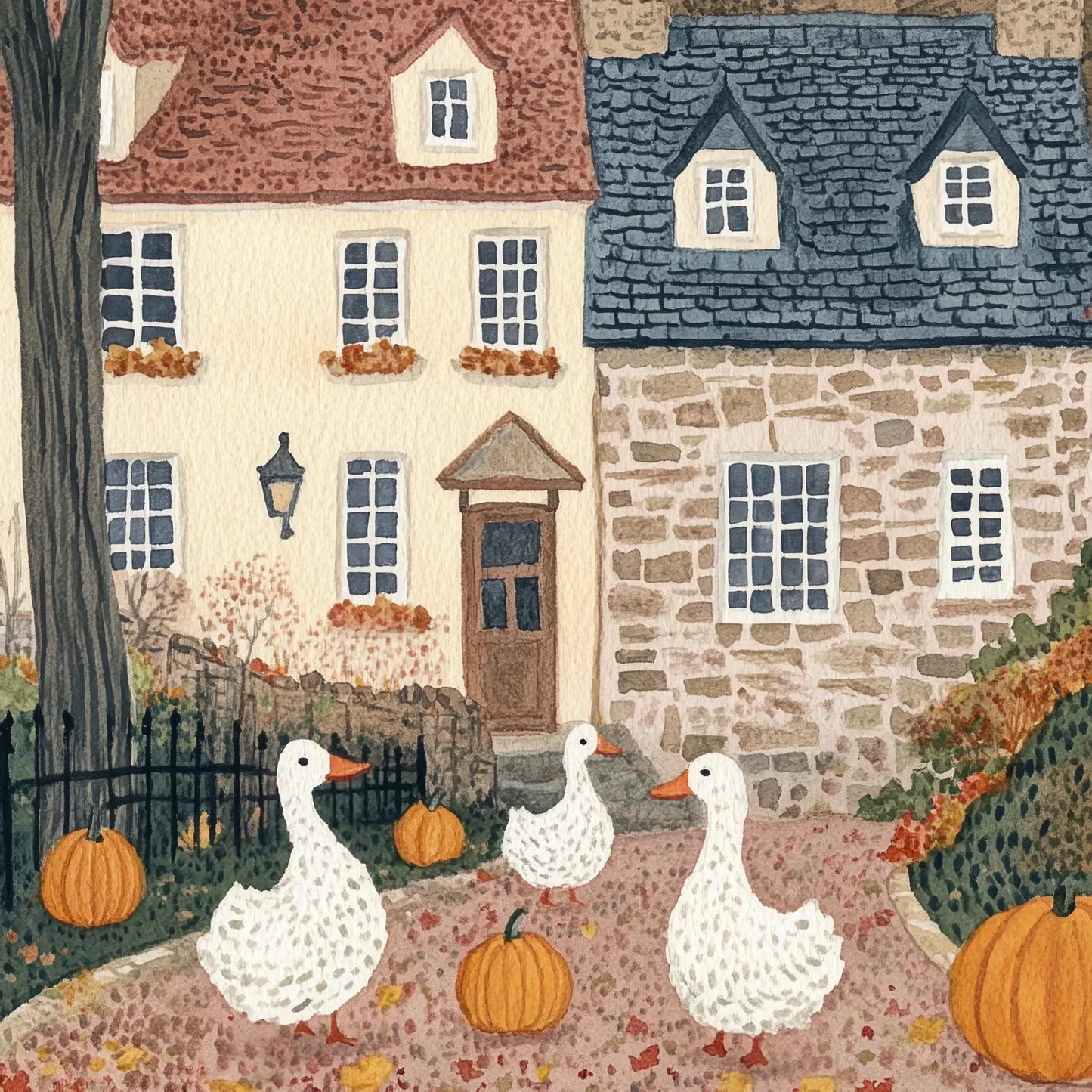 Autumn Duck & Pumpkin Canvas Wall Art | Fall Farmhouse Decor