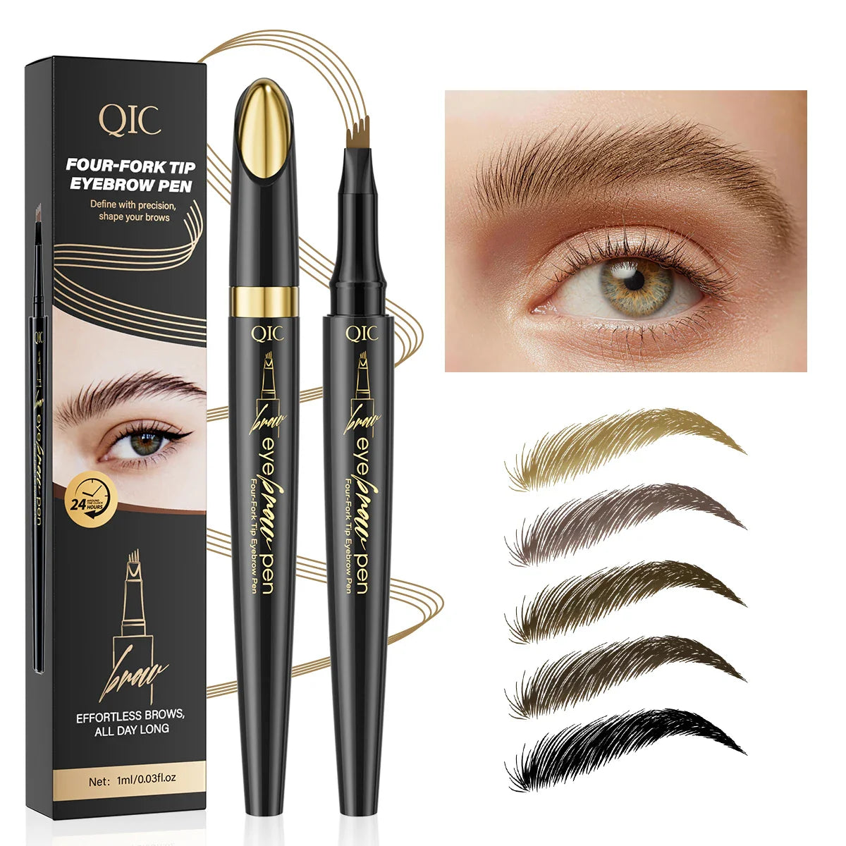 QIC Micro-Tip Liquid Eyebrow Pencil – Waterproof, 5 Colors