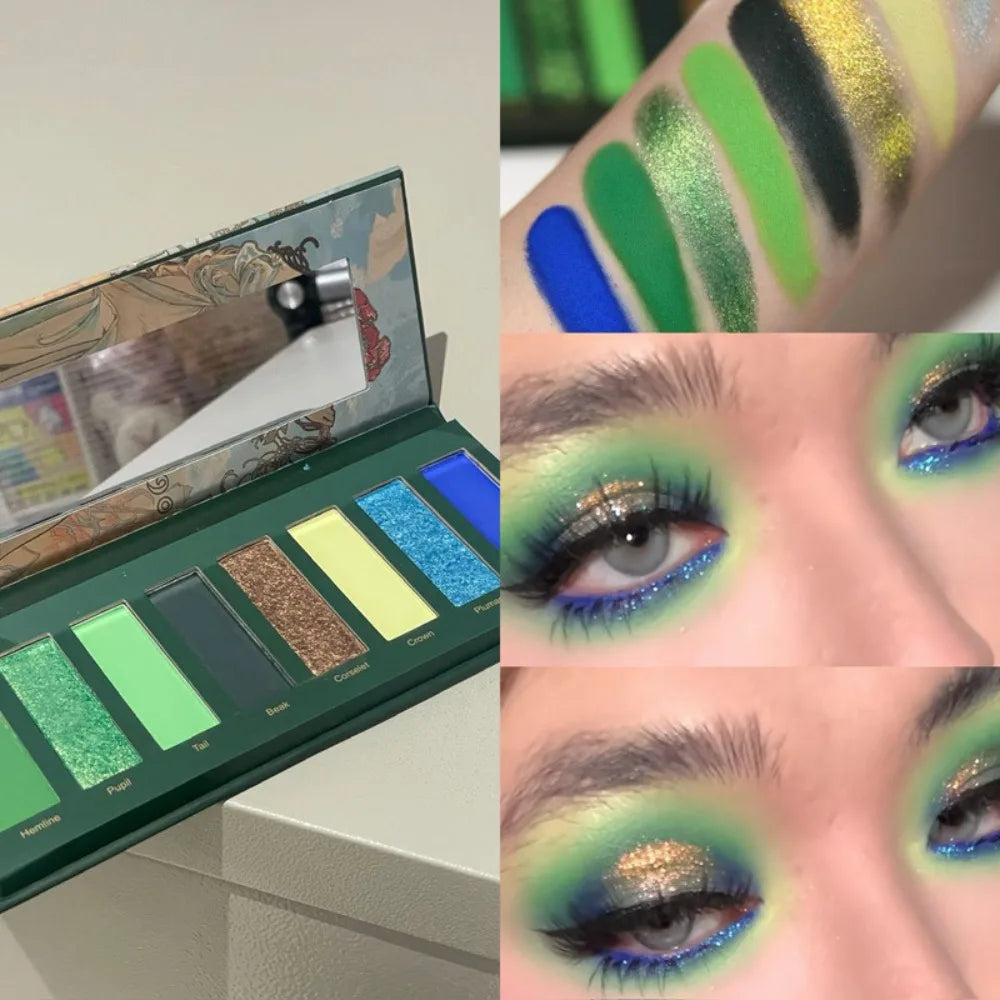 8-Color Smoked Green Eyeshadow Palette | Glitter & Metallic