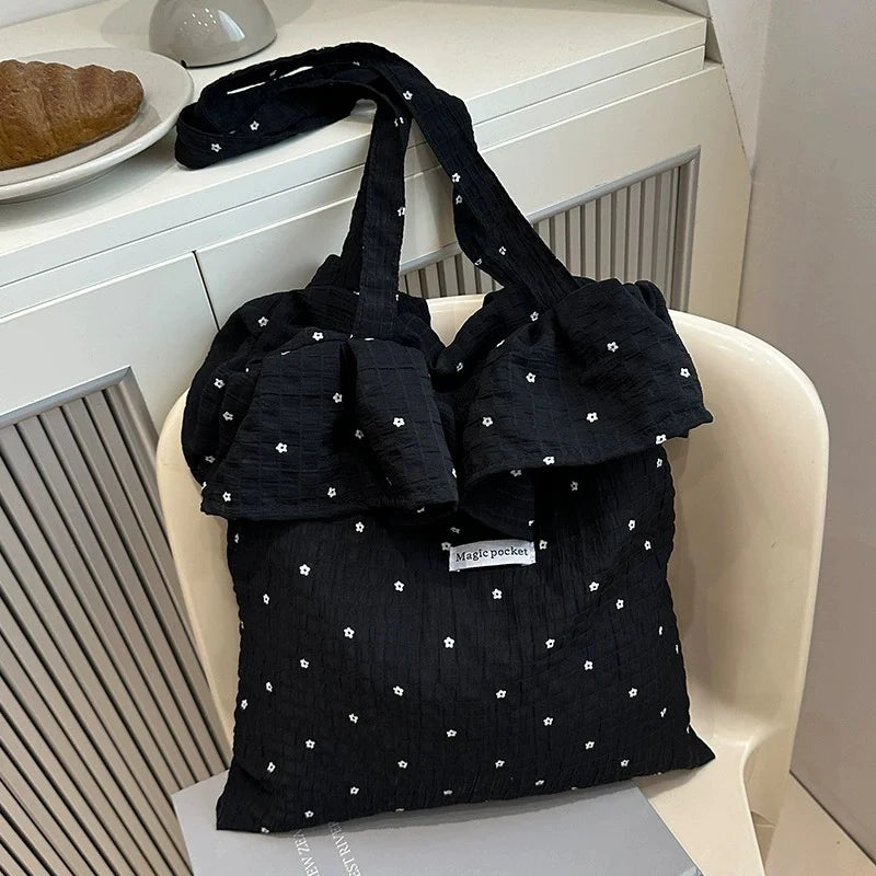 Floral Ruffled Chiffon Tote Bag – Reusable Women's Shoulder Bag