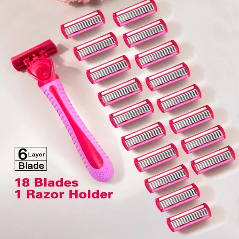 Women's Manual Safety Razor with 6-Layer Steel Replacement Blades