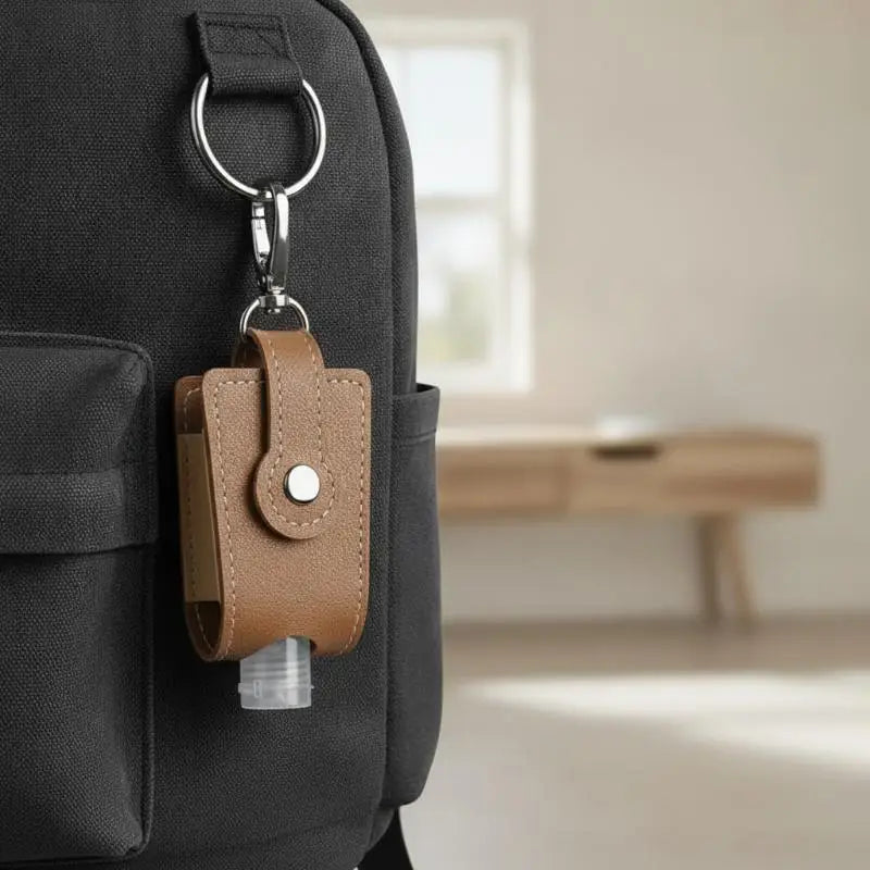 PU Leather Hand Sanitizer Holder & Refillable Bottle + Carabiner