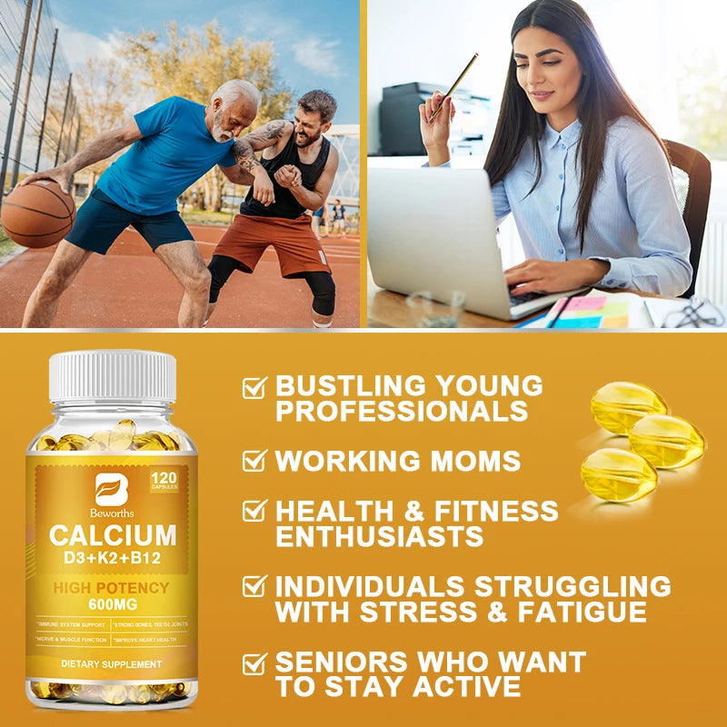 BEWORTHS 4-in-1 Vitamin D3 + Calcium Capsules – Bone, Heart & Immune Support Dietary Supplement Peaceful Pleasures Health and Wellness