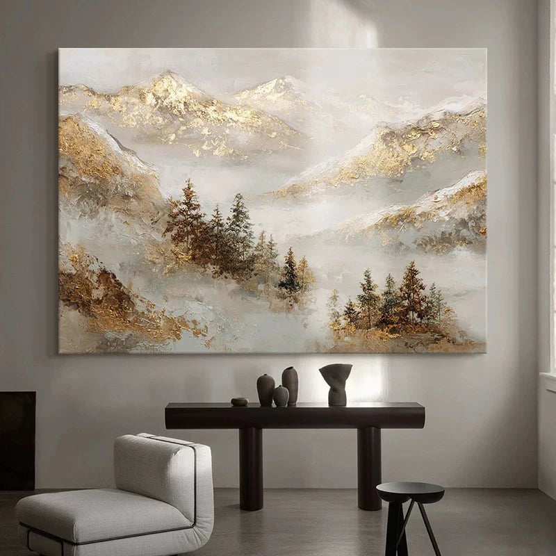 Abstract Gold Mountains Handmade Canvas Oil Painting Wall Art Canvas Oil Painting Peaceful Pleasures Health and Wellness