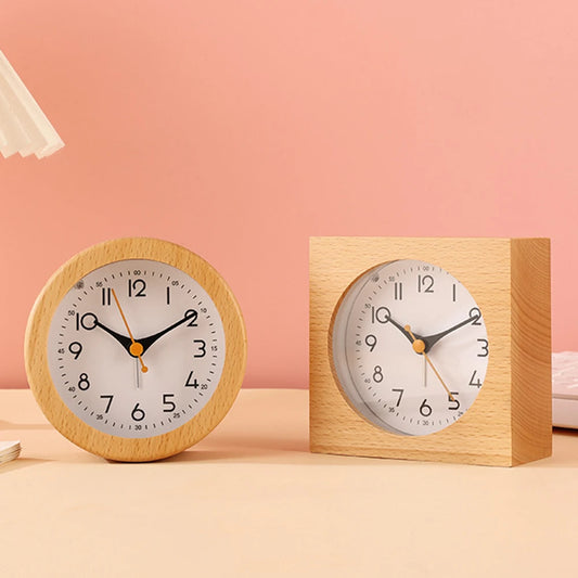 Minimalist Solid Wood Analog Alarm Clock with Night Light Wooden Alarm Clock Peaceful Pleasures Health and Wellness