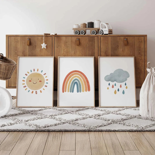 3-Piece Cartoon Sun Rainbow Cloud Canvas Wall Art | Kids Decor Canvas Wall Art Set Peaceful Pleasures Health and Wellness G4456-3pcs 60x80cm Unframed