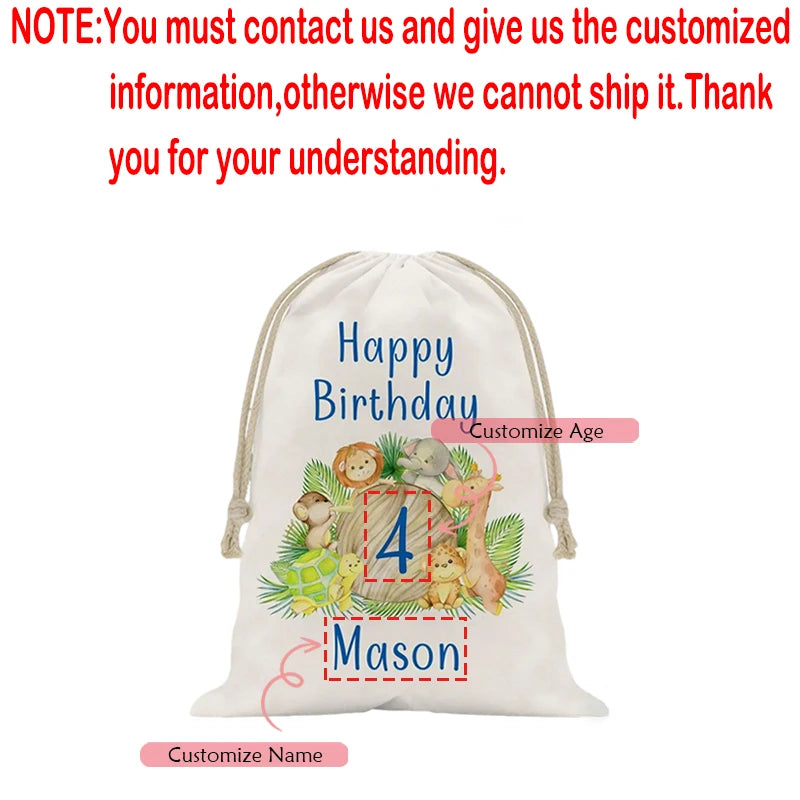 5-Pack Custom Name Safari Animal Drawstring Party Bags for Kids Party Favor Bags Peaceful Pleasures Health and Wellness custom blue 13x18cm 5pcs