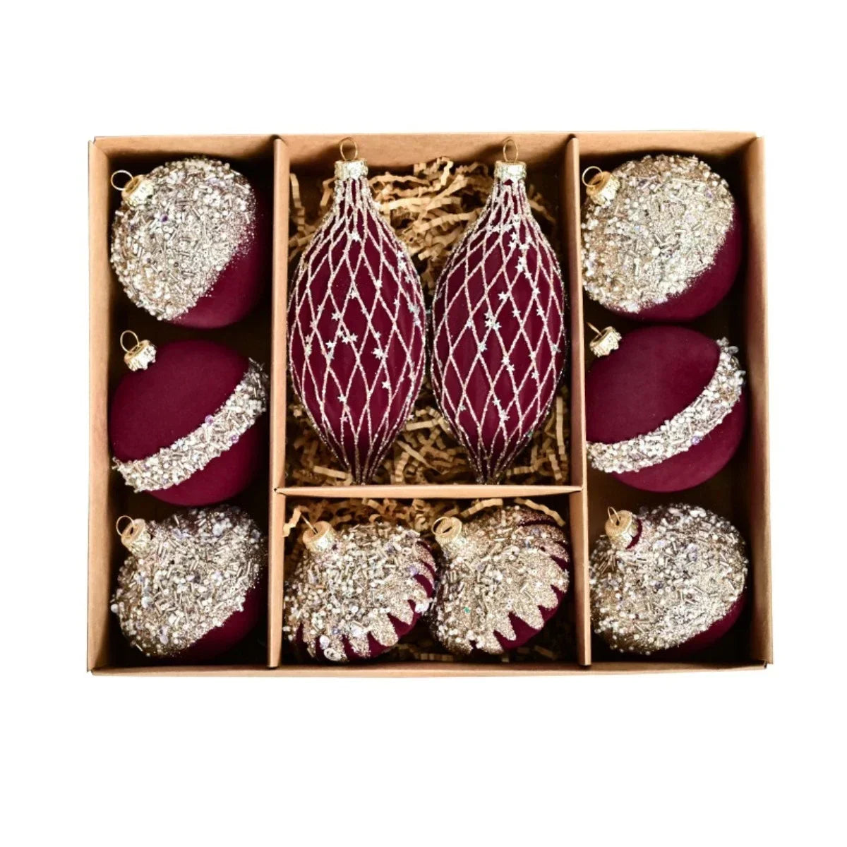 8cm Flocked Plastic Christmas Ball Ornaments – 10-Pack Set