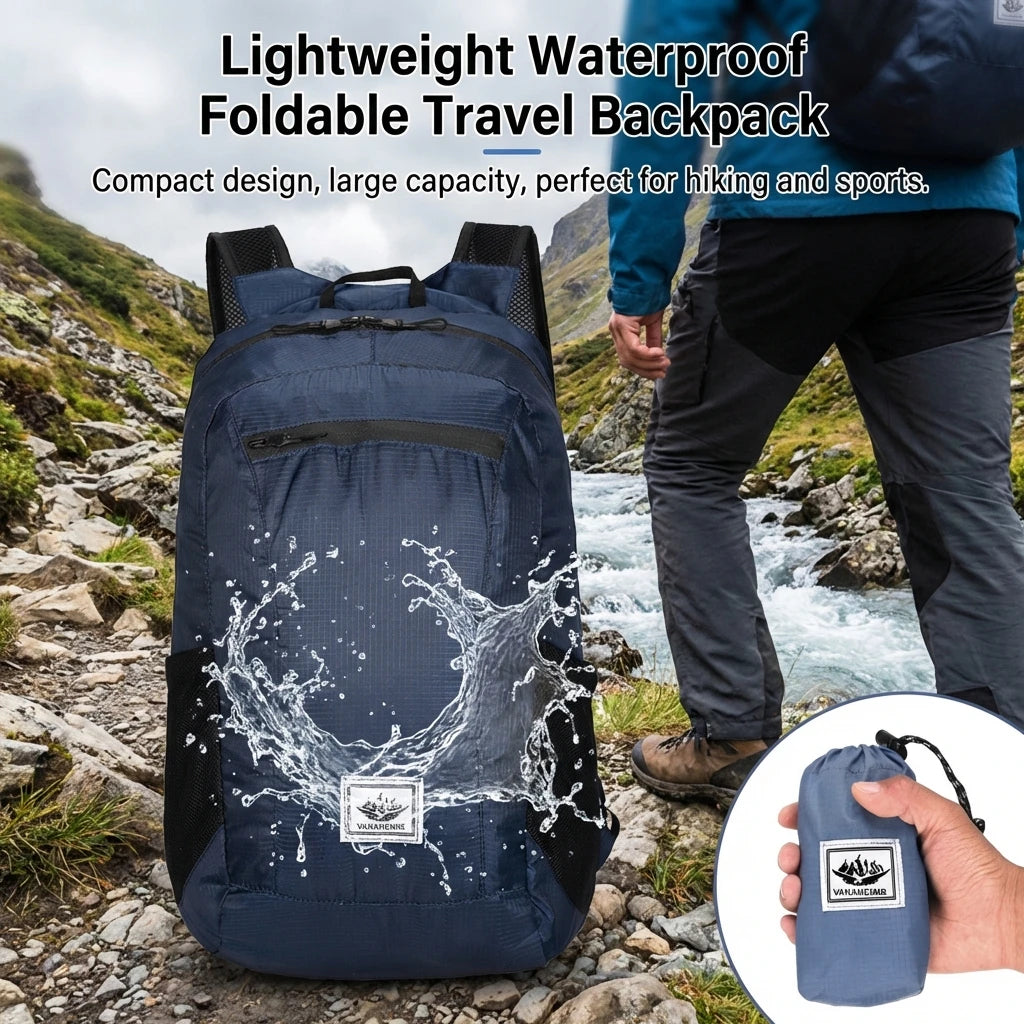 Foldable Waterproof Backpack Large Capacity Lightweight Travel Sports Bag for Hiking Commuting Gym Use Peaceful Pleasures Health and Wellness