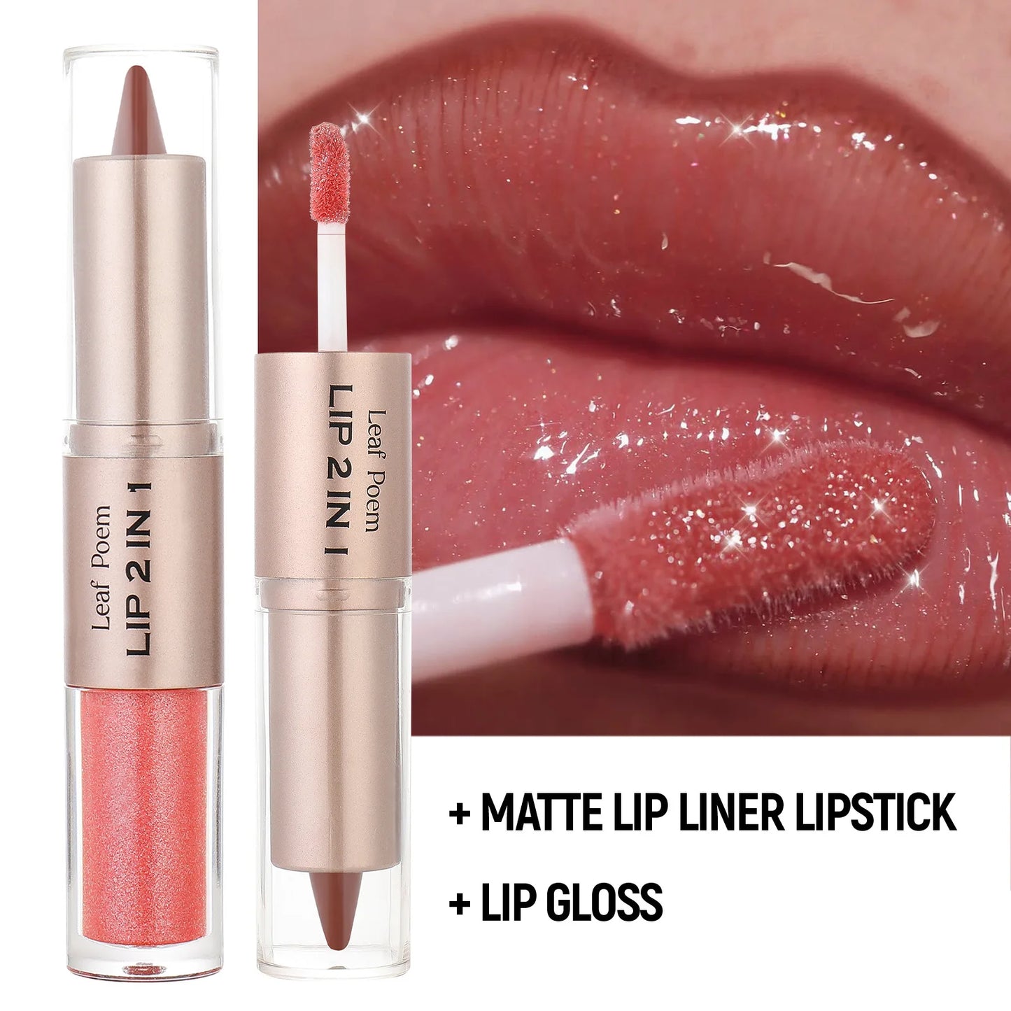 2-in-1 Brown Matte Lip Liner & Lip Gloss Pencil | Waterproof