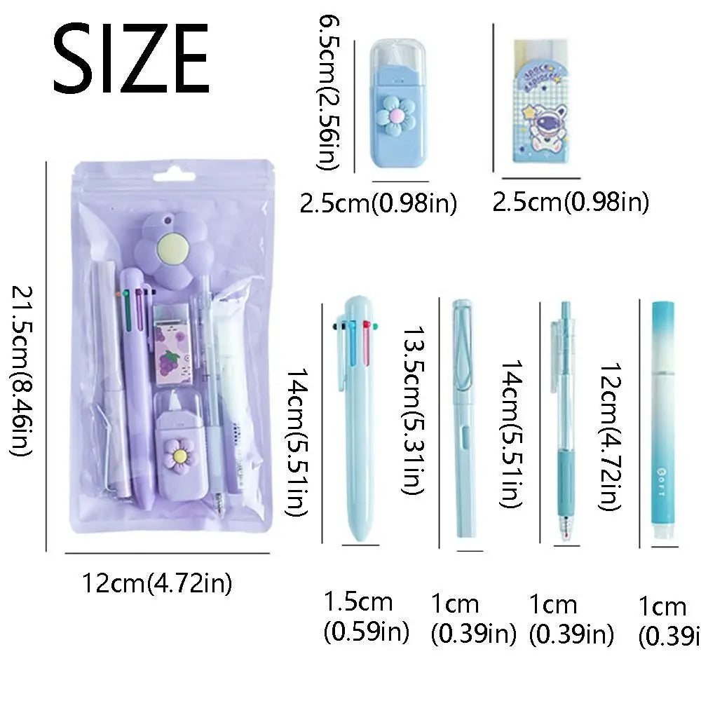 6Pcs/Set Cartoon School Stationery Set 6 Color Pens Large Capacity Student Tools Gift Kit Book Marker Pen Cartoon Stationery Set Peaceful Pleasures Health and Wellness