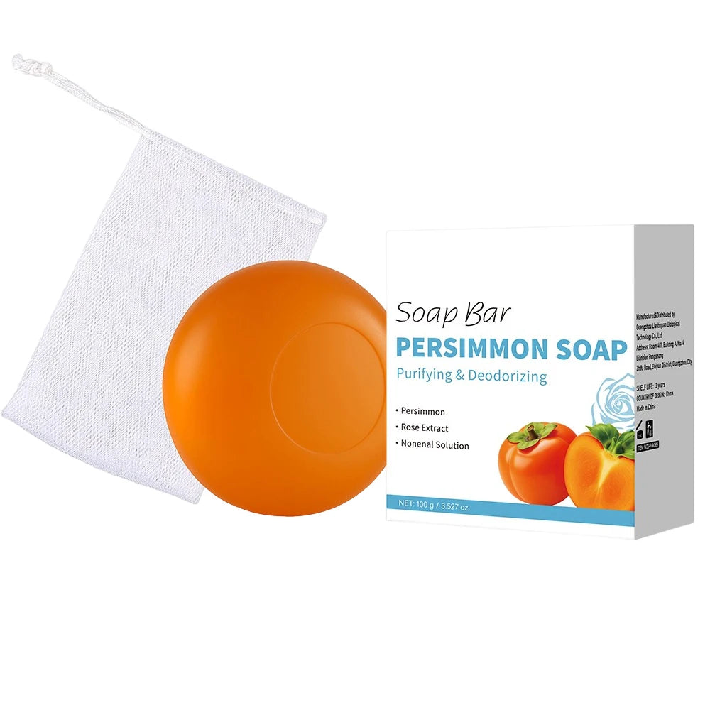 Persimmon Soap Bar Japanese Persimmon & Green Tea Extract For Men and Women Gentle on All Skin Types Deodorizing Soap Rose Scent Peaceful Pleasures Health and Wellness 1PC