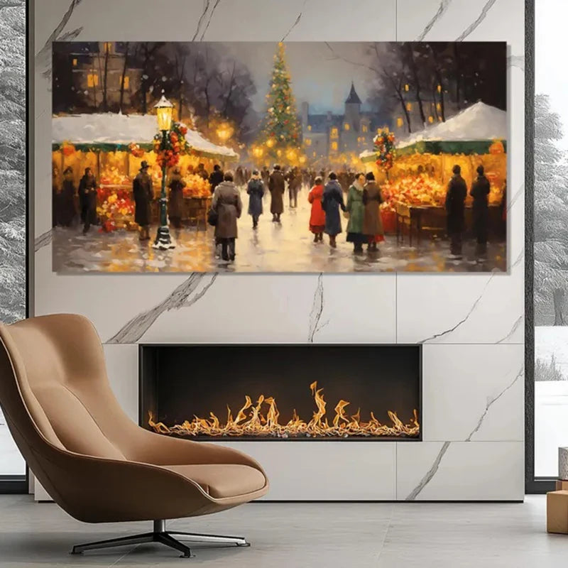 Christmas Painting Printed on Canvas Frameless, Retro Christmas Canvas Print Wall Art, Christmas Wall Decor, New Year Wall Decor Peaceful Pleasures Health and Wellness