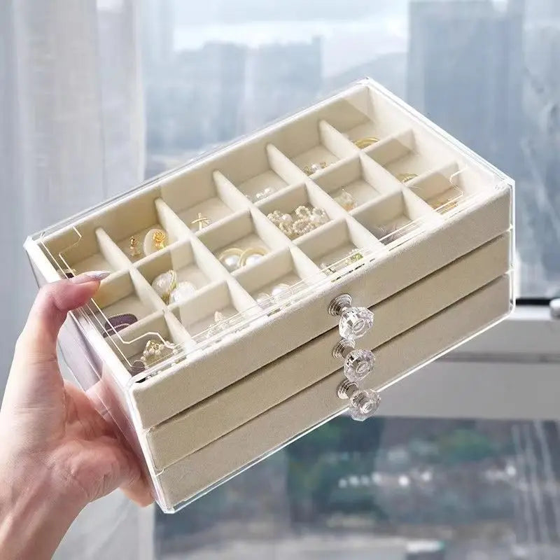 Clear Acrylic Velvet Jewelry Organizer with 3 Drawers, Stackable Display Storage Earrings Necklace Rings Bracelets Box Holder Peaceful Pleasures Health and Wellness
