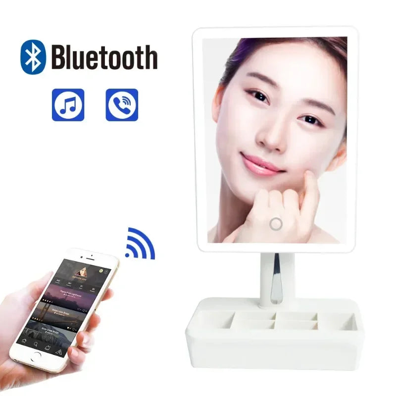 Desktop Vanity Mirror 20 LED Lights Touch Dimmer & Bluetooth Speaker