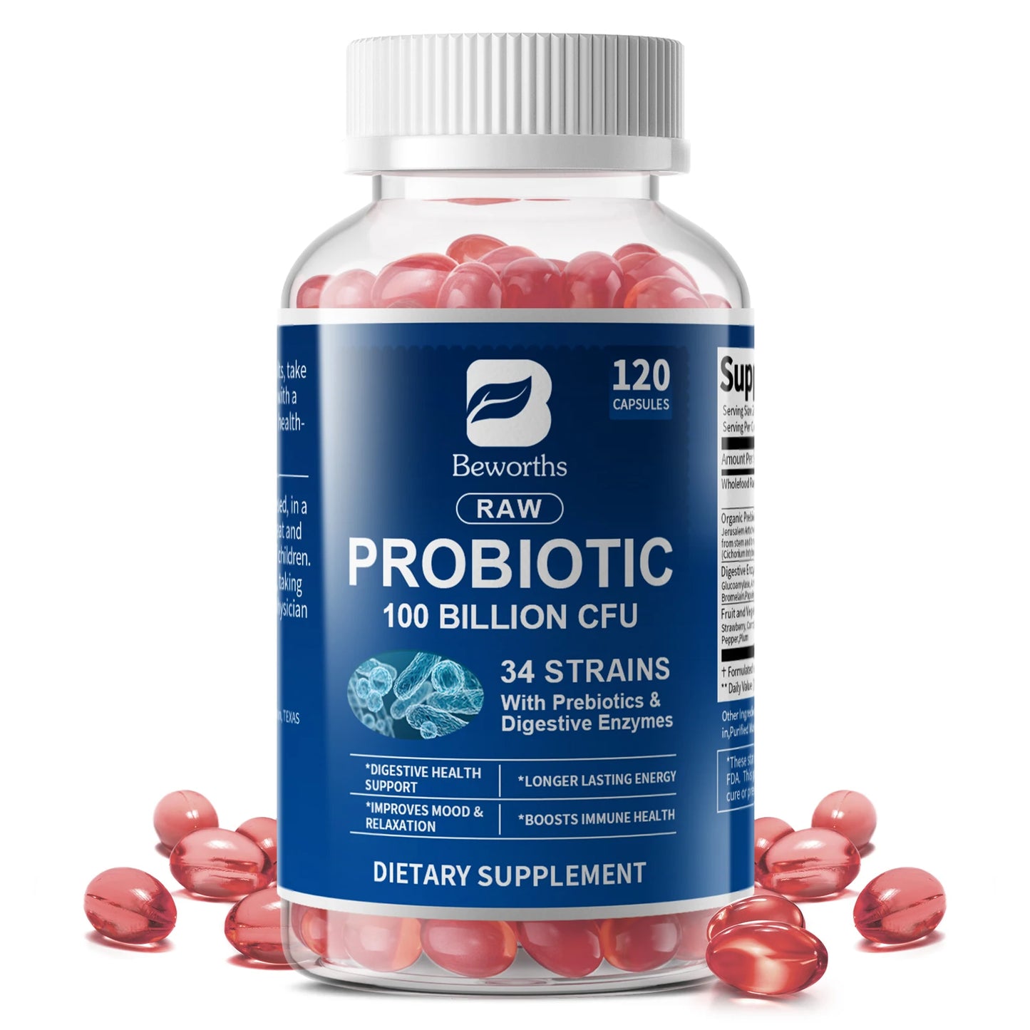 Probiotic Capsules – Digestive, Immune & Gut Health 120ct Peaceful Pleasures Health and Wellness