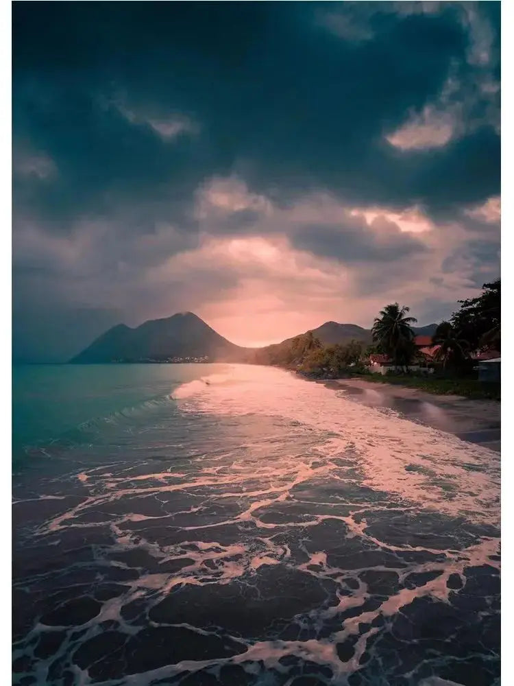 Martinique Beach Ocean Vintage Canvas Wall Art | Unframed Print