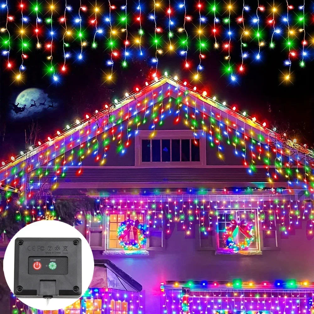 Solar Icicle Curtain String Lights – Outdoor Waterproof LED Decor