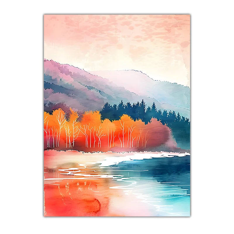 Watercolor Coastal Mountain Canvas Wall Art | Landscape Print Canvas Wall Art Peaceful Pleasures Health and Wellness 01 21X30cm No Frame China Mainland