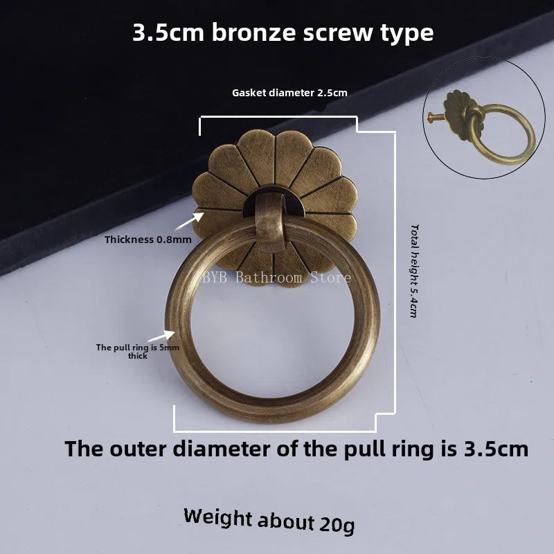 Antique Brass Ring Pull Knob | Vintage Cabinet Drawer Handle