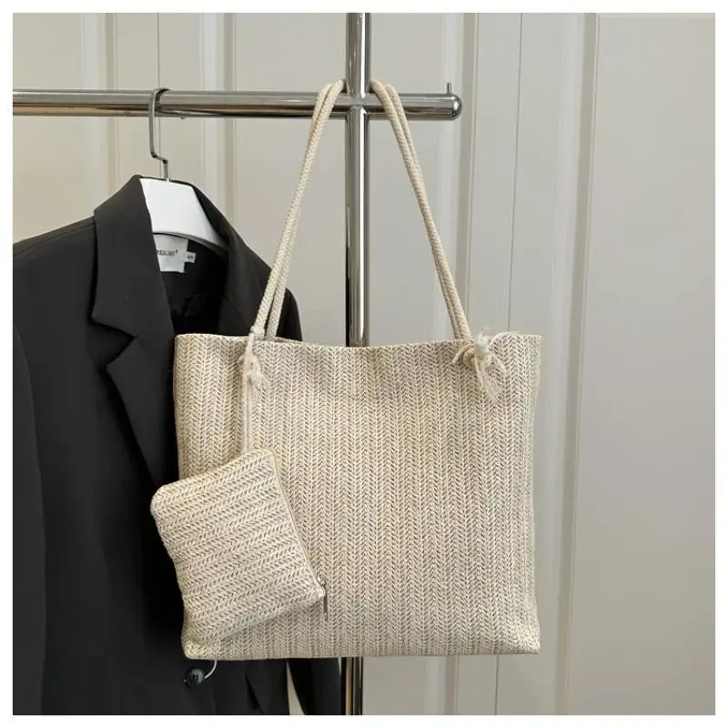 Women's Large Woven Straw Shoulder Tote Bag | Summer Fashion
