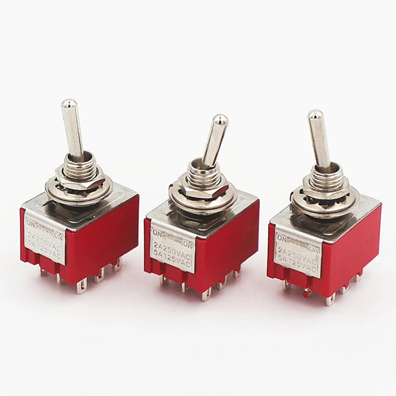 1PC 5A/125V-2A/250V AC MTS-402 Push Button Switch 9Pin Toggle Switches Red 2/3 Position ON-ON DPDT Mini Toggle Switches Peaceful Pleasures Health and Wellness
