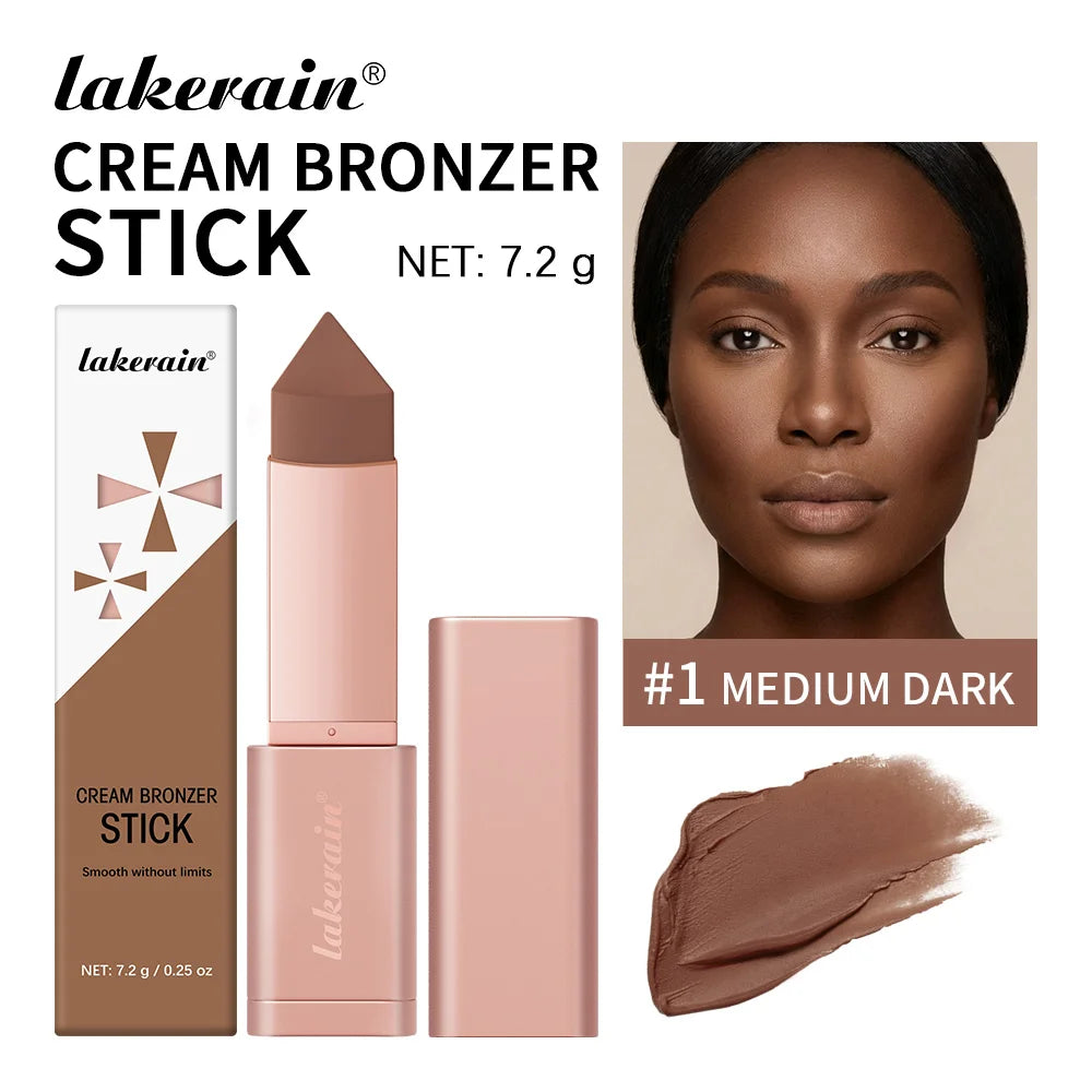 Lakerain Bronzer Cream Stick 3D Makeup Effect Improve Fine Lines Brightening & Grooming 2 IN 1 Bronzer Cream for All Skin Types Peaceful Pleasures Health and Wellness Medium dark