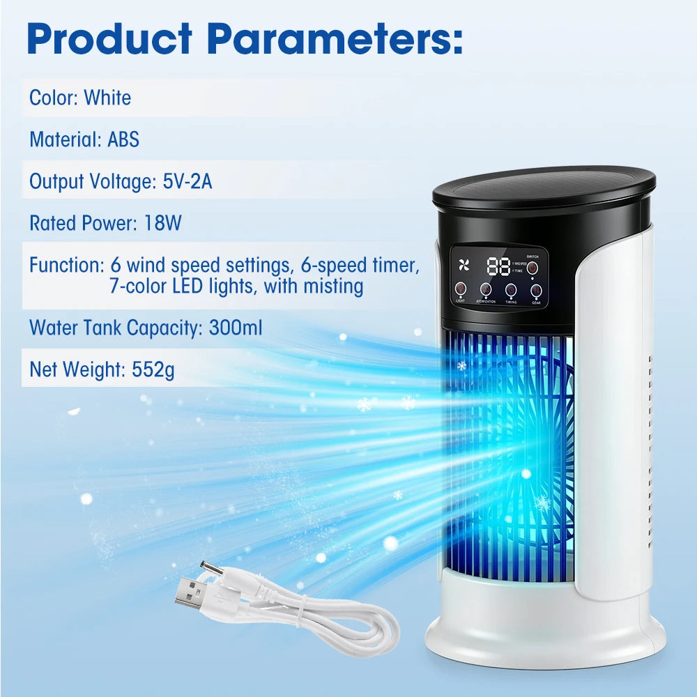 3 in 1 Portable Air Cooler with Humidifier 6 Wind Speed Fast Cooling Air Conditioner Misting Fan for Home Office Kitchen Desktop Peaceful Pleasures Health and Wellness
