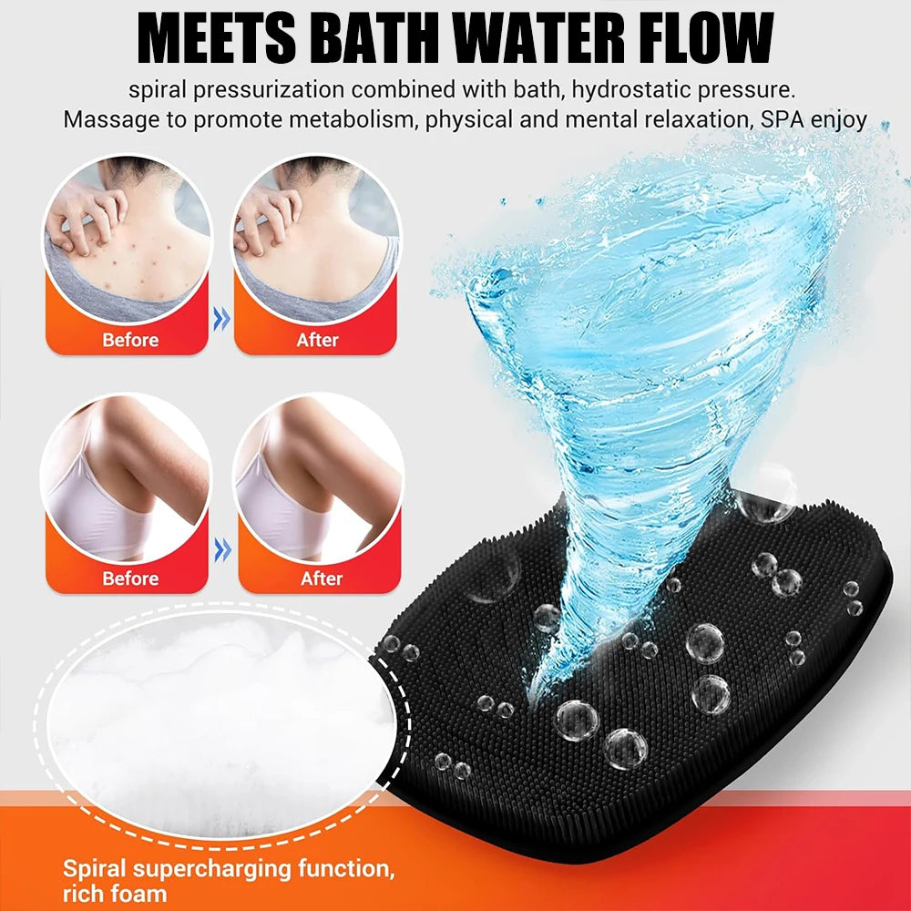 Silicone Body Scrubber Bath Wash Brush Exfoliating Loofah Body Brush Shower Face Scrubber Handle Wet & Dry Brushing for Man Wom Peaceful Pleasures Health and Wellness