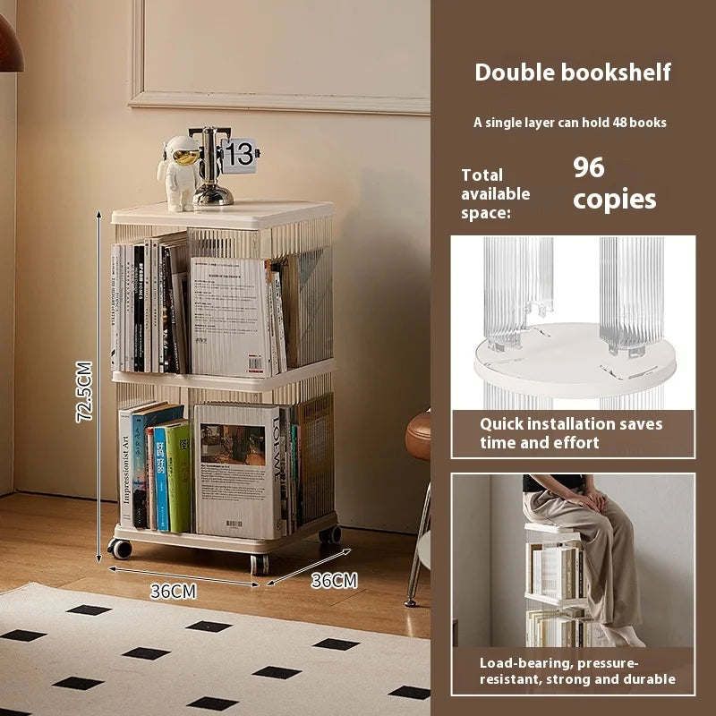 360° Rotating Bookshelf for Kids - Spacious Floor Standing Bookcase with Multi-Layer Storage for Living Room & Nursery Peaceful Pleasures Health and Wellness Square Caster 2Layer