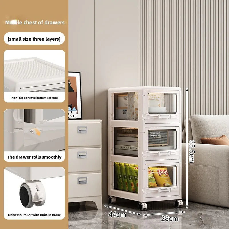 Drawer Storage Cabinet with Wheels: Heavy-Duty Large Capacity Organizer for Snacks, Toys & Household Items in Living Room Peaceful Pleasures Health and Wellness 3 Layer 28cm