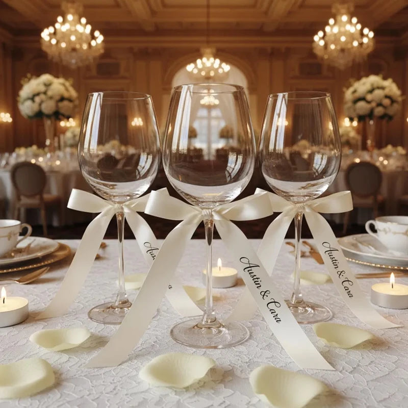 5-Pack Custom Name White Ribbons for Wedding & Bridal Decor