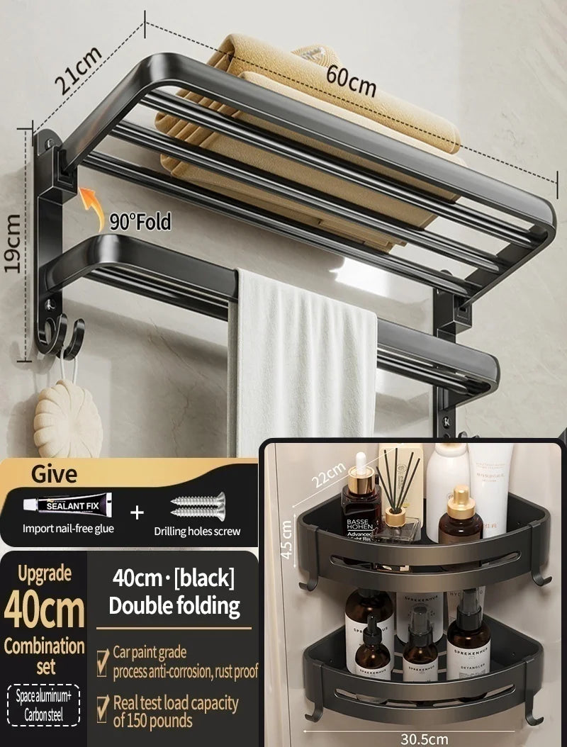 No-Drill Wall Mounted Bathroom Hardware Set | Towel Rack & Hook