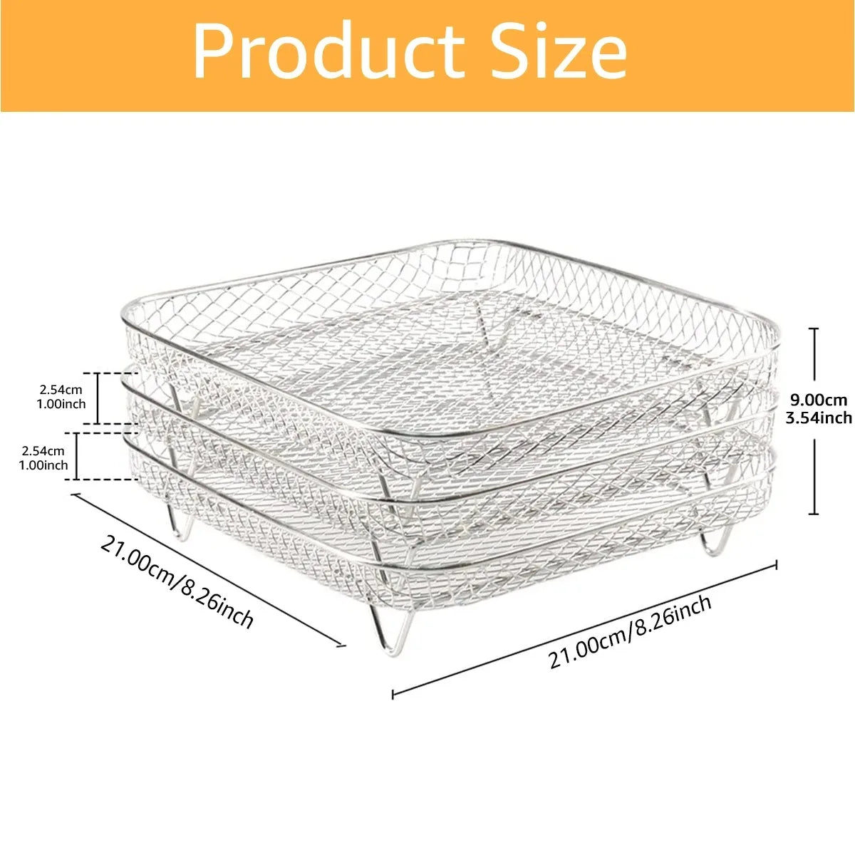 1–3 Layer Stackable Air Fryer Rack Set | 304 Stainless Steel Square Dehydrator Racks